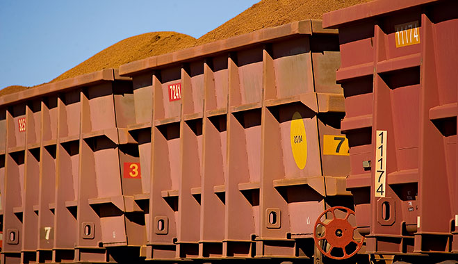 Iron ore is transported at Rio Tinto’s Perth plant, Australia