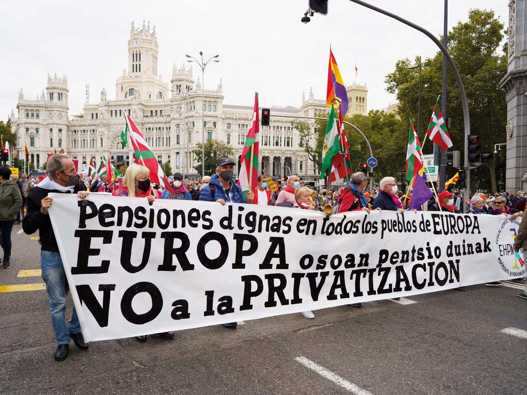 A rally in defence of fair pensions in Madrid, Spain