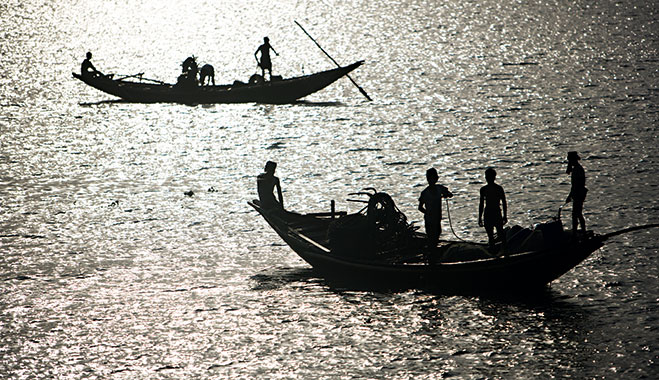 Fishing boats in the Sundarbans National Park, Bangladesh