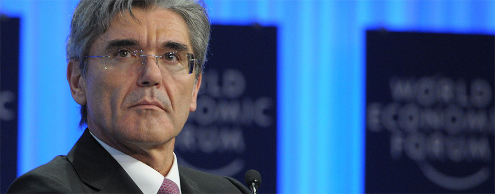 Siemens President and Chief Executive Joe Kaeser listens intently to discussions about Europe's long-term competitiveness strategy at the World Economic Forum meeting in Davos