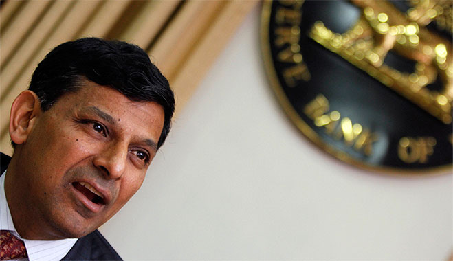 Raghuram Rajan - Reserve Bank of India Governor - at a press conference. RBI has backed inflation targeting in India