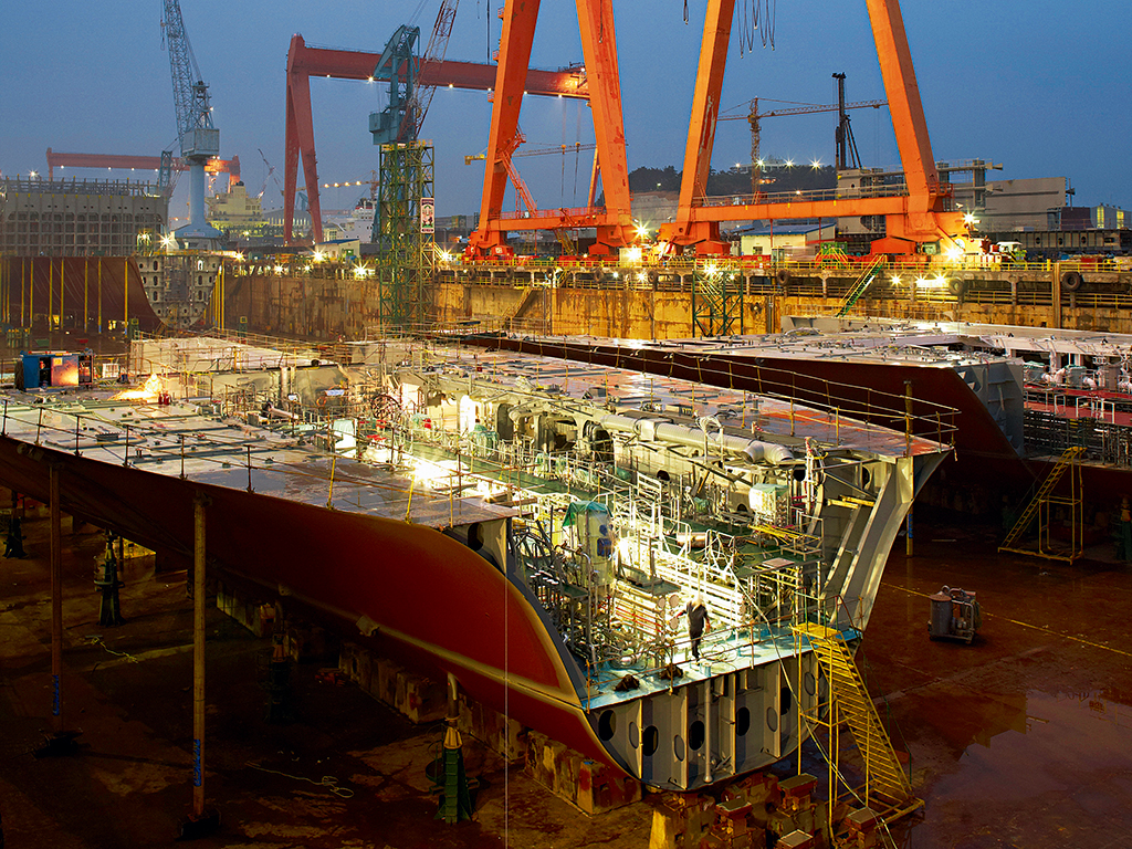 The world’s largest shipyard in Ulsan, South Korea. Shipping has been booming in the country in recent years