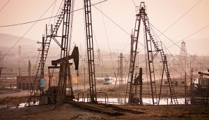 Oil fields on the outskirts of Baku, Azerbaijan. Oil and gas is big business in Azerbaijan, but its government is keen to promote industries such as manufacturing and agriculture to ensure the country's future is sustainable