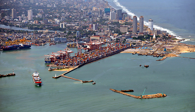 On-going construction work on a new jetty in the port of Colombo, Sri Lanka. The country has transformed itself from a war zone to an economic centre