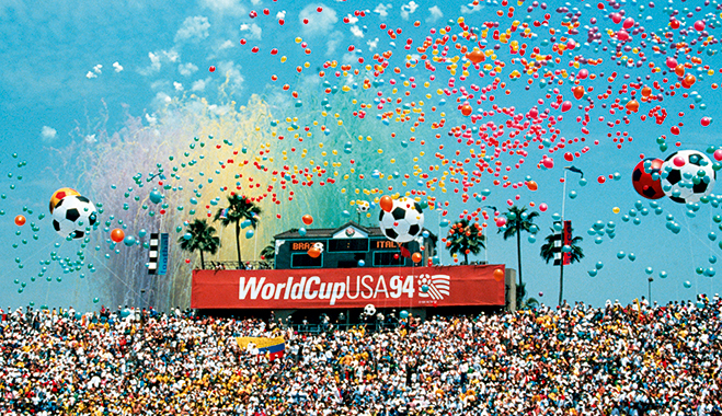 The last ceremony after the World Cup final match between Brazil and Italy in Los Angeles, 1994. Each World Cup provides a vital opportunity for the host country to showcase itself globally