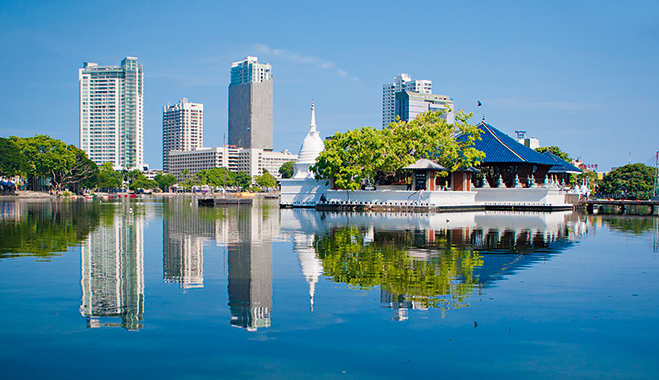 Seema Malakaya temple at Beira lake in Colombo, the capital of Sri Lanka. People’s Bank is based in the city