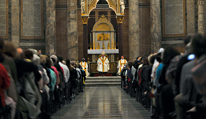 Cardinal George Pell during a sermon at the Papal Basilica of St Paul’s Cathedral in Rome, Italy