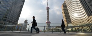 The financial district of Shanghai. China's slow economic growth spurred the IMF to downgrade its global growth estimates