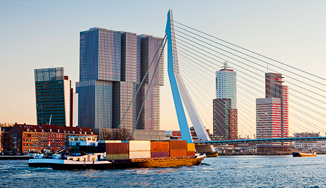 Rotterdam, the Netherlands. The Dutch city is frequently subject to flooding conditions, and has implemented creative infrastructural developments to combat the problem