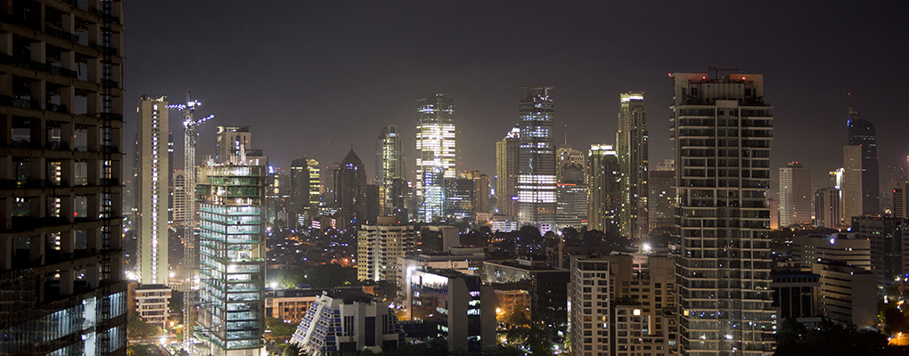 Jakarta, Indonesia, at night. The country has experienced sluggish growth, presenting fresh challenges to President Widodo, who has promised to reinvigorate its economy