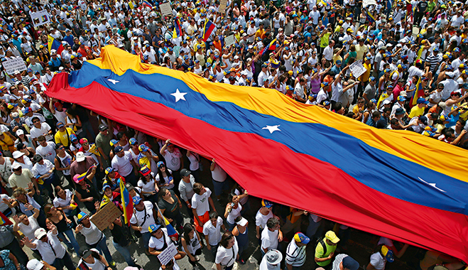 Protests against the government of Venezuelan President Nicolás Maduro. The government has been forced to rethink its reliance on oil and restrictive currency controls as its nation suffers