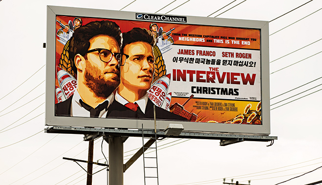 A billboard for the film The Interview. Sony cancelled the original release of the film after a hacking scandal exposed sensitive internal communications