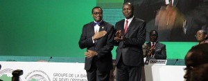 Akinwumi Adesina (l), Nigeria’s Minister of Agriculture and Rural Development, after being elected as eighth president of the African Development Bank