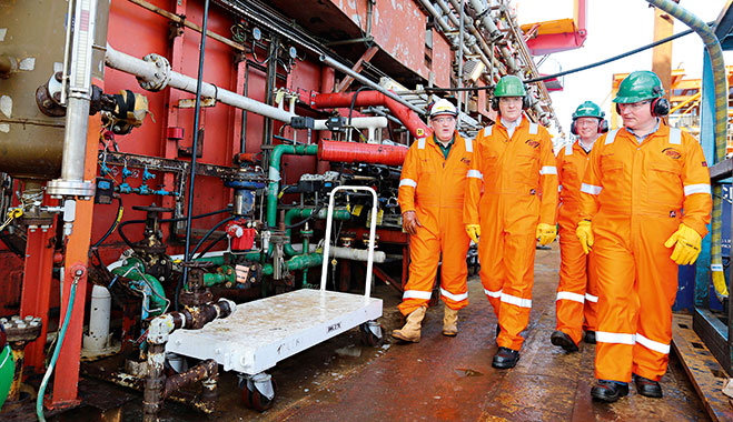 Chancellor of the Exchequer George Osborne visits the Montrose Platform in the North Sea. The UK government cut tax for the oil sector in March