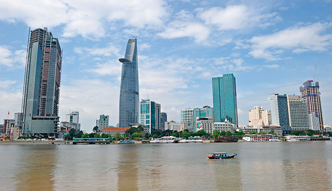 The central financial district of Ho Chi Minh City, Vietnam. The banking industry is critical to the country's economic success