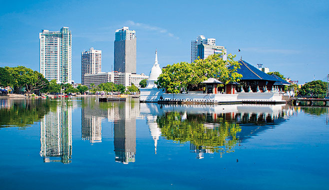 Seema Malakaya temple at Beira lake in Colombo, Sri Lanka. People’s Bank is based in the city