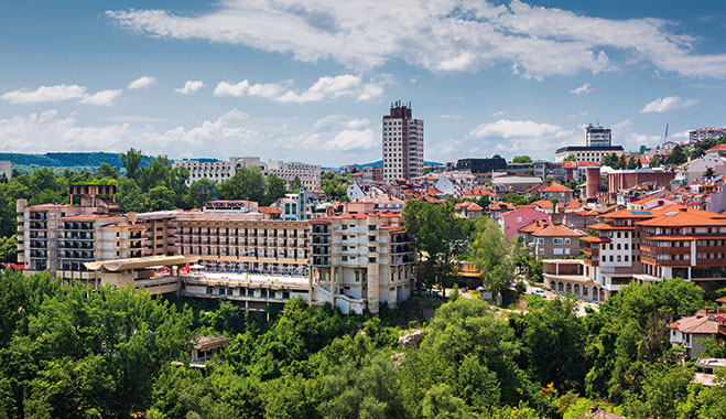 A view of Veliko Tarnovo, the New City from Varosha Street, Old Town, Bulgaria, where TUMICO was founded in 1998
