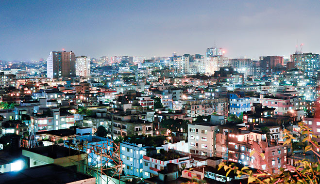 Dhaka, Bangladesh. The country has a high population density, but the insurance market remains largely untapped