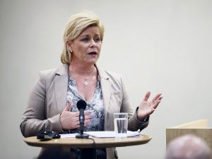 Norwegian Finance Minister, Siv Jensen. Jensen has expressed her support for Norway's proposed plans to channel investments towards stocks and away from bonds