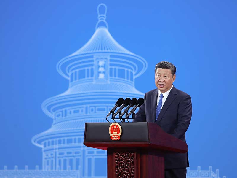 Chinese President Xi Jinping speaks at the 86th INTERPOL General Assembly on September 26. China has announced that North Korean businesses operating within the country must shut down