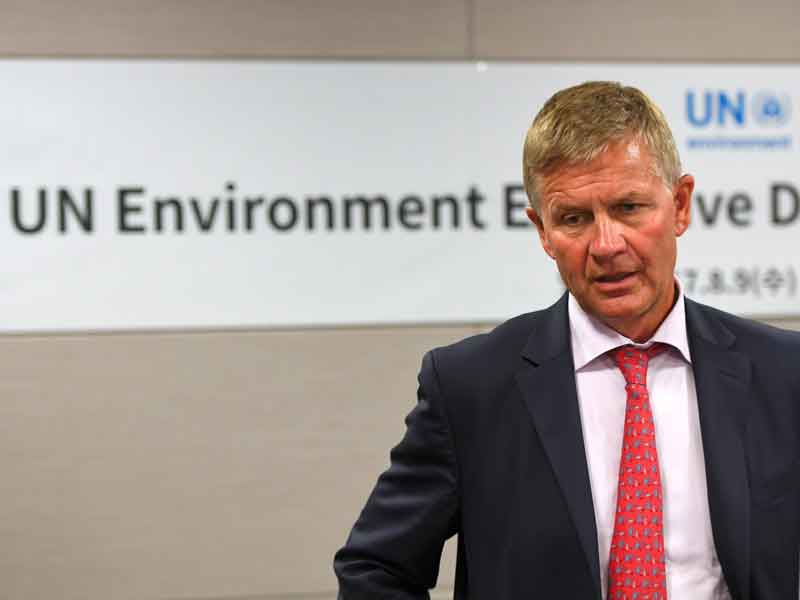 Erik Solheim, Head of the UN Environment programme, speaks during an interview with Agence France-Presse in Seoul