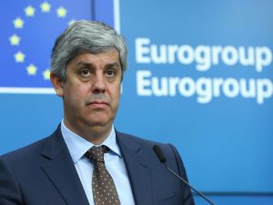 Centeno attends a press conference on his election as new Eurogroup president at the European Council in Brussels