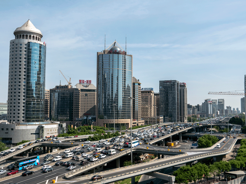 Traffic and office buildings in Beijing's CBD. China offers a multitude of opportunities for businesses considering overseas expansion and investment
