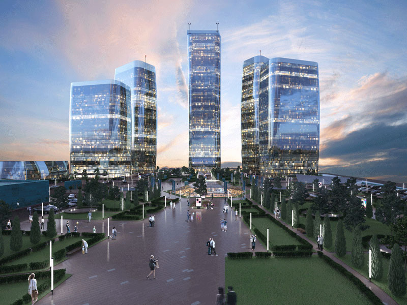 Rendering of Minsk World Financial Centre in Minsk, Belarus. The project is Dana Holdings’ largest construction to date and is the biggest single development project in the whole of Europe