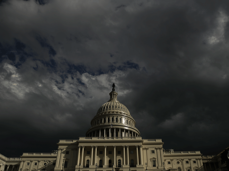 Dark skies over the US Capitol Building in Washington DC. Trade tensions and deteriorating financing conditions are cited as the key reasons for the World Bank's bleak forecast