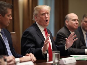 US President Donald Trump speaks about developments in the partial government shutdown during a meeting in the Cabinet Room of the White House