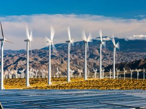 Wind farm with solar panels in southern California