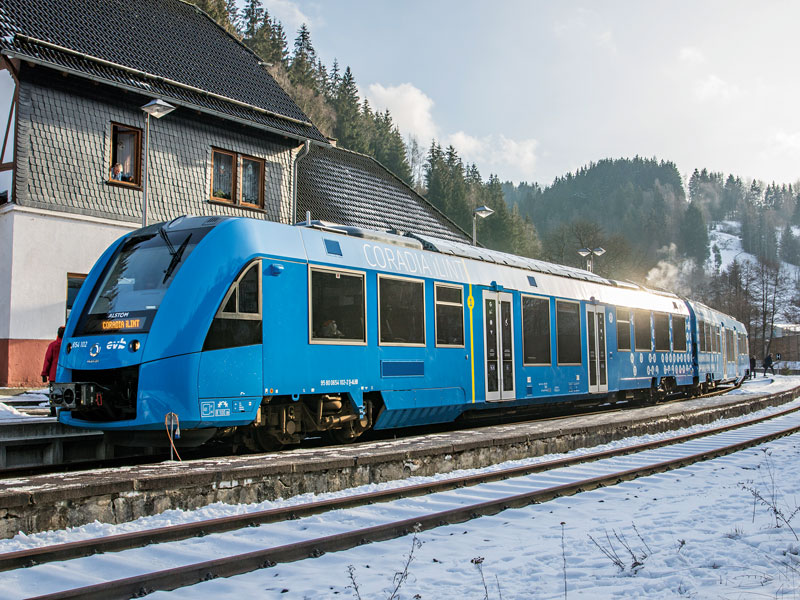 The Alstom Coradia iLint hydrogen-powered train, pictured in Katzhutte, Germany