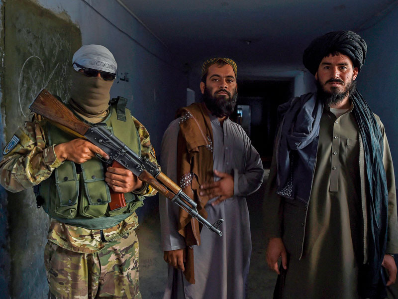 Members of the Taliban pictured on the outskirts of Kabul, Afghanistan